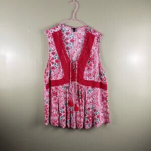 Torrid Babydoll Crinkle Gauze Crochet Inset Lace-Up Top